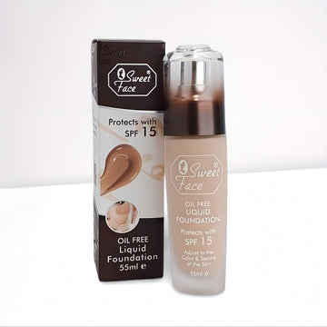 Sweet Face Oil-Free Liquid Foundation with SPF 15 - 55ml | Protects & Adjusts Skin Tone