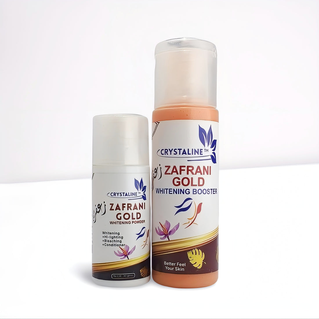 Crystalline Zafrani Gold Whitening Powder + Zafrani Gold Whitening Booster | Saffron & Gold Skin Polish