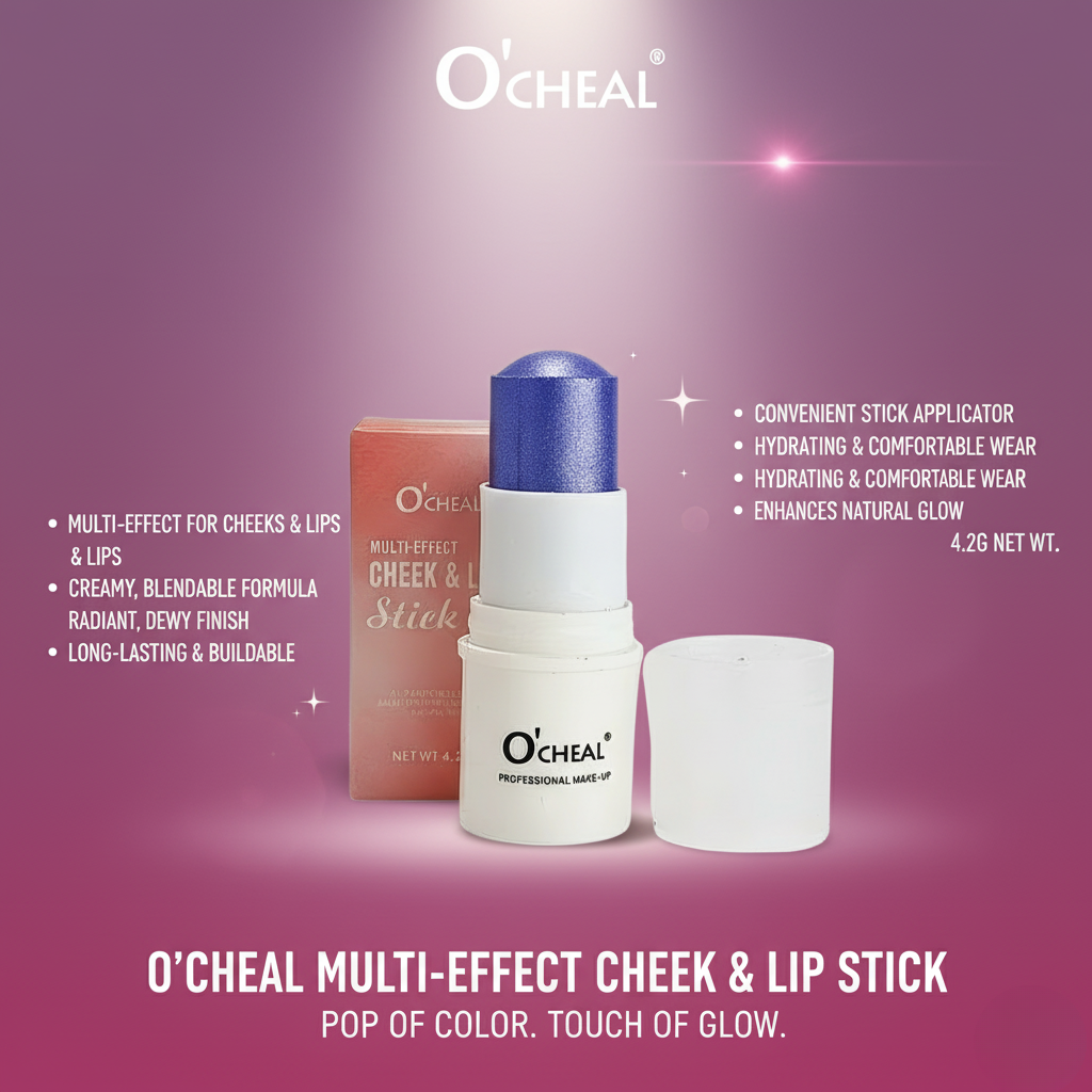 O'CHEAL Multi-Effect Cheek & Lip Stick (Blue Shimmer) 3-in-1 Bold Beauty: Multi-Effect Stick for Cheeks, Lips, & Eyes with Radiant Shimmer