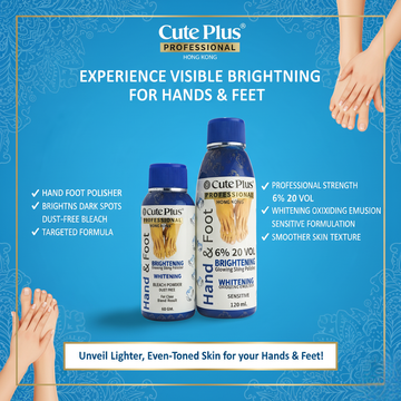 Cute Plus Hand & Foot Brightening Bleach Kit | Dust Free Powder + Vol 20 Emulsion for Sensitive Skin