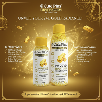 24K Gold Bleach Powder (60 gm) + Oxidizing Emulsion 6% 20 Vol (120 ml) | Brightening & Glowing Skin Polisher