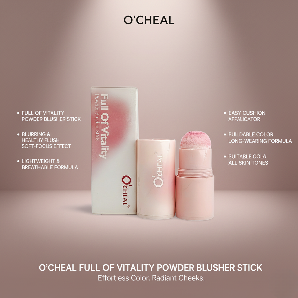 O'CHEAL Full Of Vitality Powder Blusher Stick: 3-in-1 Cheek, Lip, & Eye Color