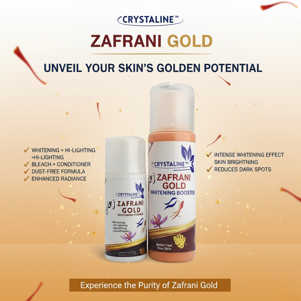 Crystalline Zafrani Gold Whitening Powder + Zafrani Gold Whitening Booster | Saffron & Gold Skin Polish