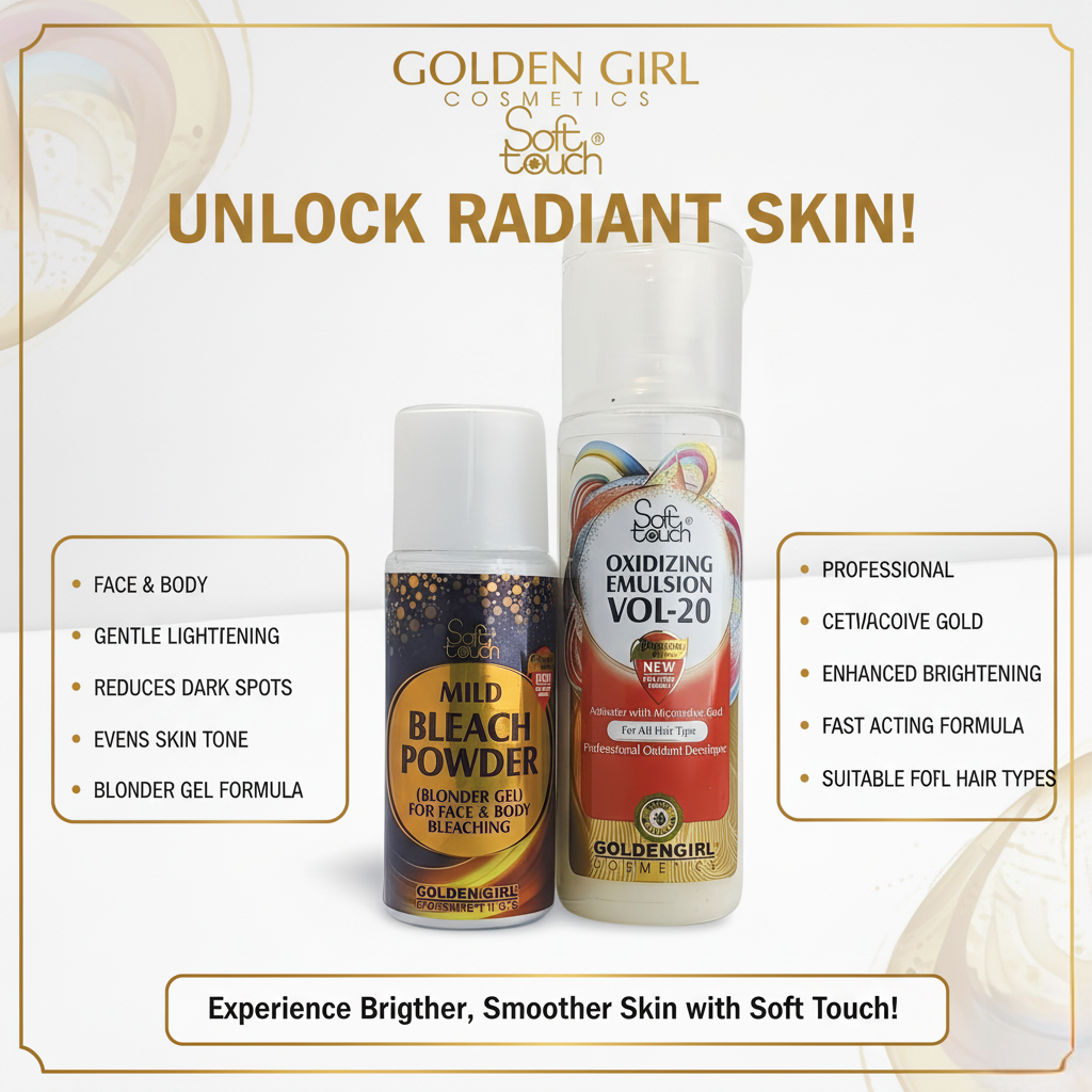 Soft Touch Mild Bleach Kit: Powder + Oxidizing Emulsion Vol-20 | Microactive Gold for Face & Body