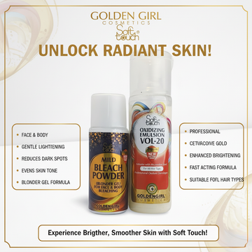 Soft Touch Mild Bleach Kit: Powder + Oxidizing Emulsion Vol-20 | Microactive Gold for Face & Body