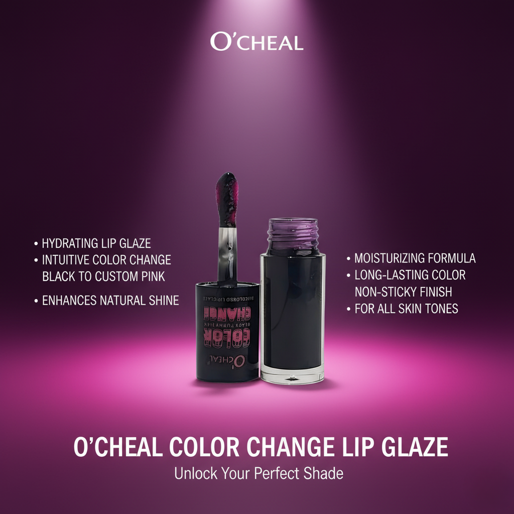 O'CHEAL Color Change Lip Glaze: Black Turns Pink - Personalized Moisturizing Tint