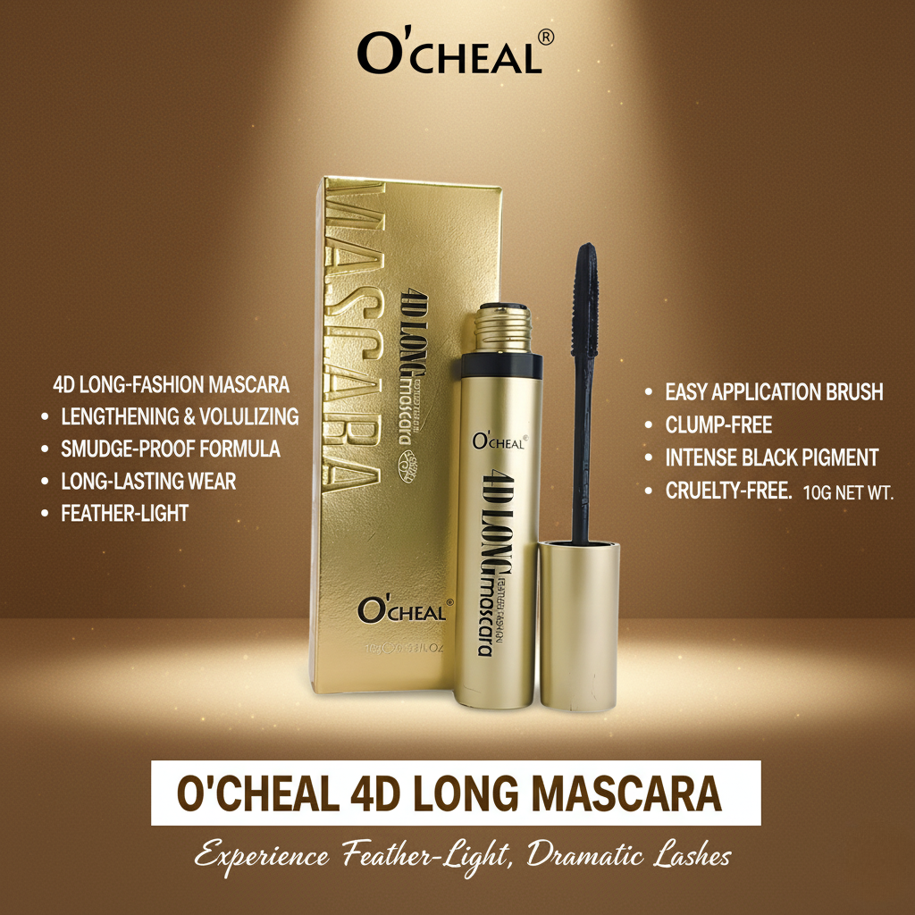 O'Cheal 4D Long Mascara (Feather Fashion) - Gold Edition Luxe 4D Volume & Length | Waterproof, Smudge-Proof, Feather Fashion Formula