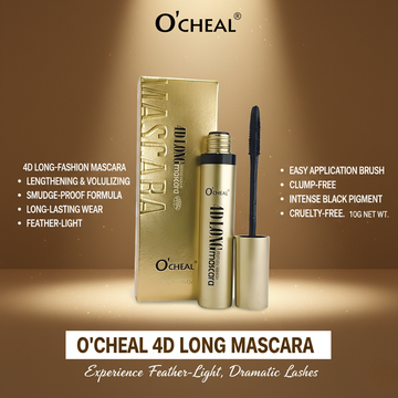 O'Cheal 4D Long Mascara (Feather Fashion) - Gold Edition Luxe 4D Volume & Length | Waterproof, Smudge-Proof, Feather Fashion Formula